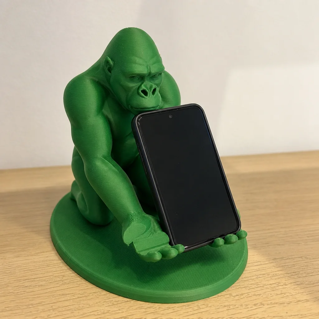3D Baskı Goril Telefon Tutucu - Kaslı Goril Masaüstü Telefon Standı-Yeşil görsel 2