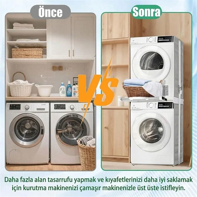 Çamaşır Makinesi ve Kurutucu İstifleme Seti Askılıklı görsel 2
