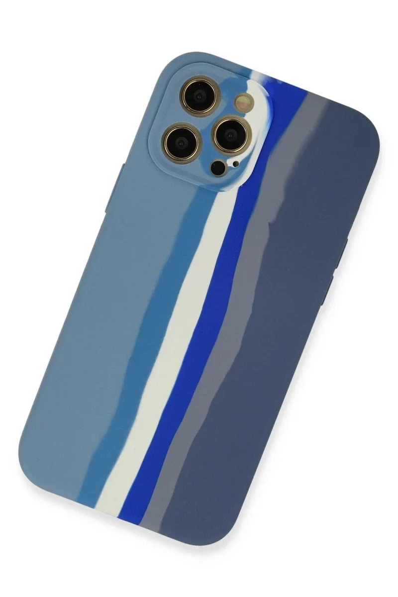Apple iPhone 12 Pro Kılıf Ebruli Lansman Silikon - Mavi-Gri görsel 2