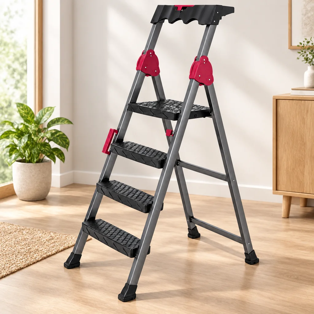 3+1 Basamaklı Metal Merdiven - 150 kg Taşıma Kapasiteli