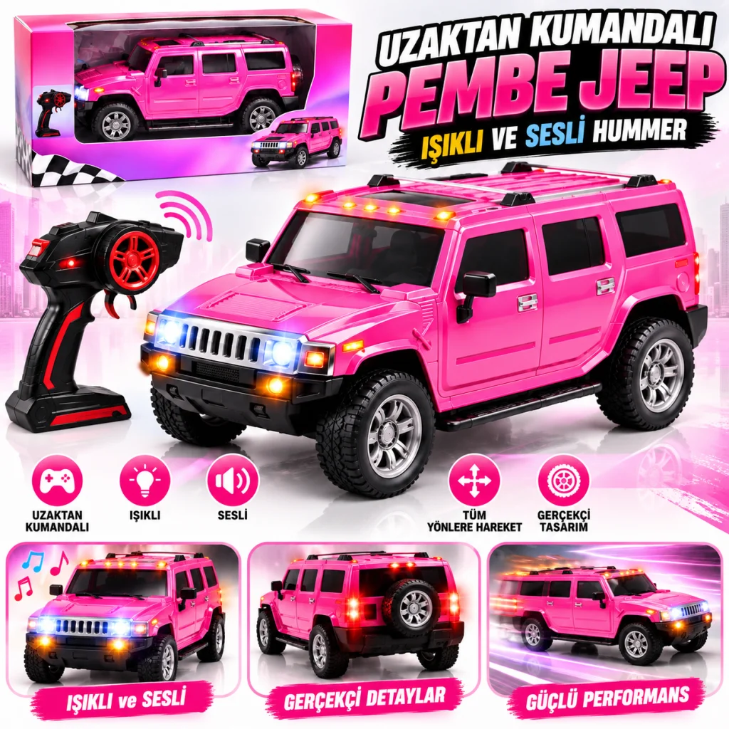 998-1 Pembe Jeep Oyuncak Kumandalı Pembe Parlak Jeep
