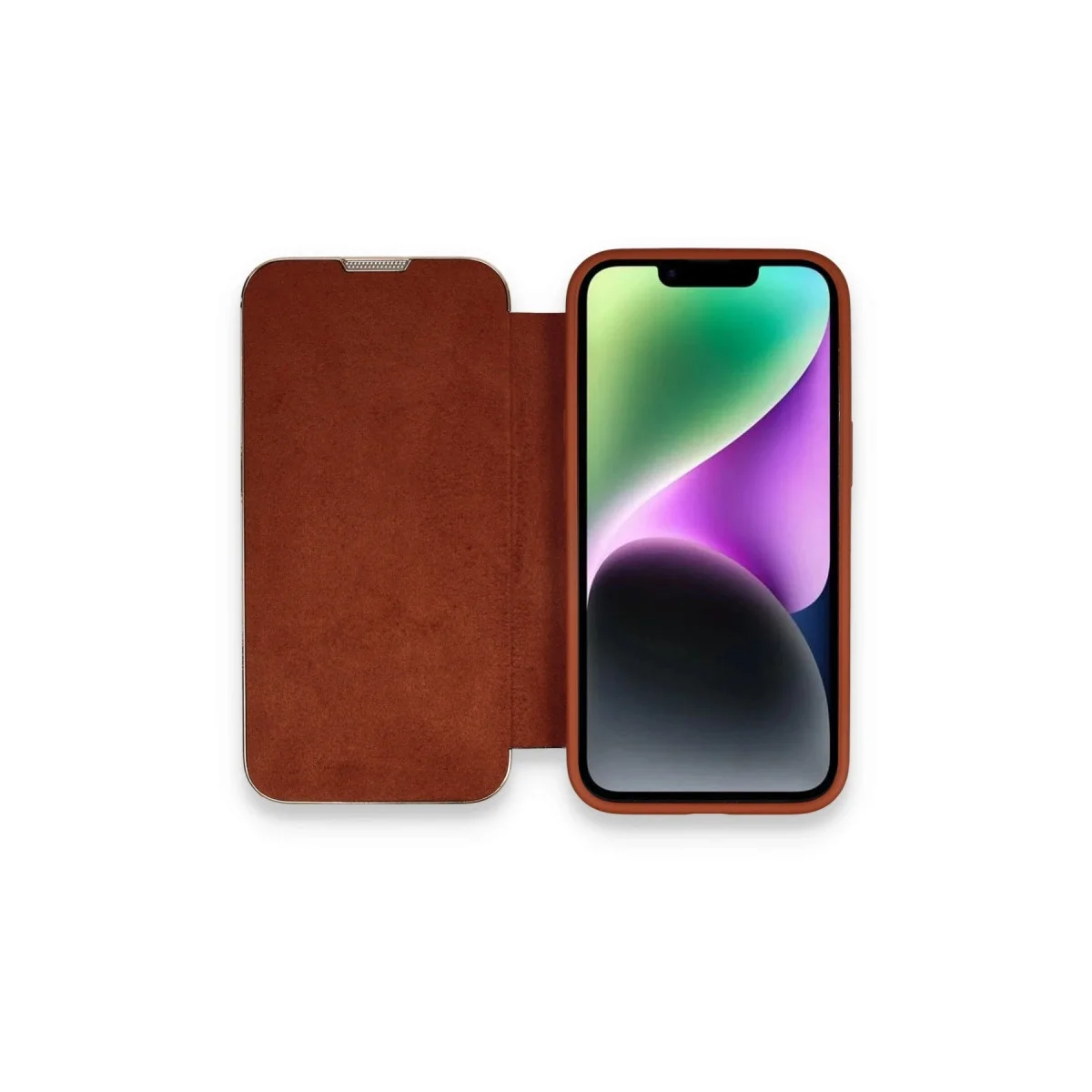 Apple İphone 13 Pro Max Kılıf Dolpin Kapaklı - Kahverengi
