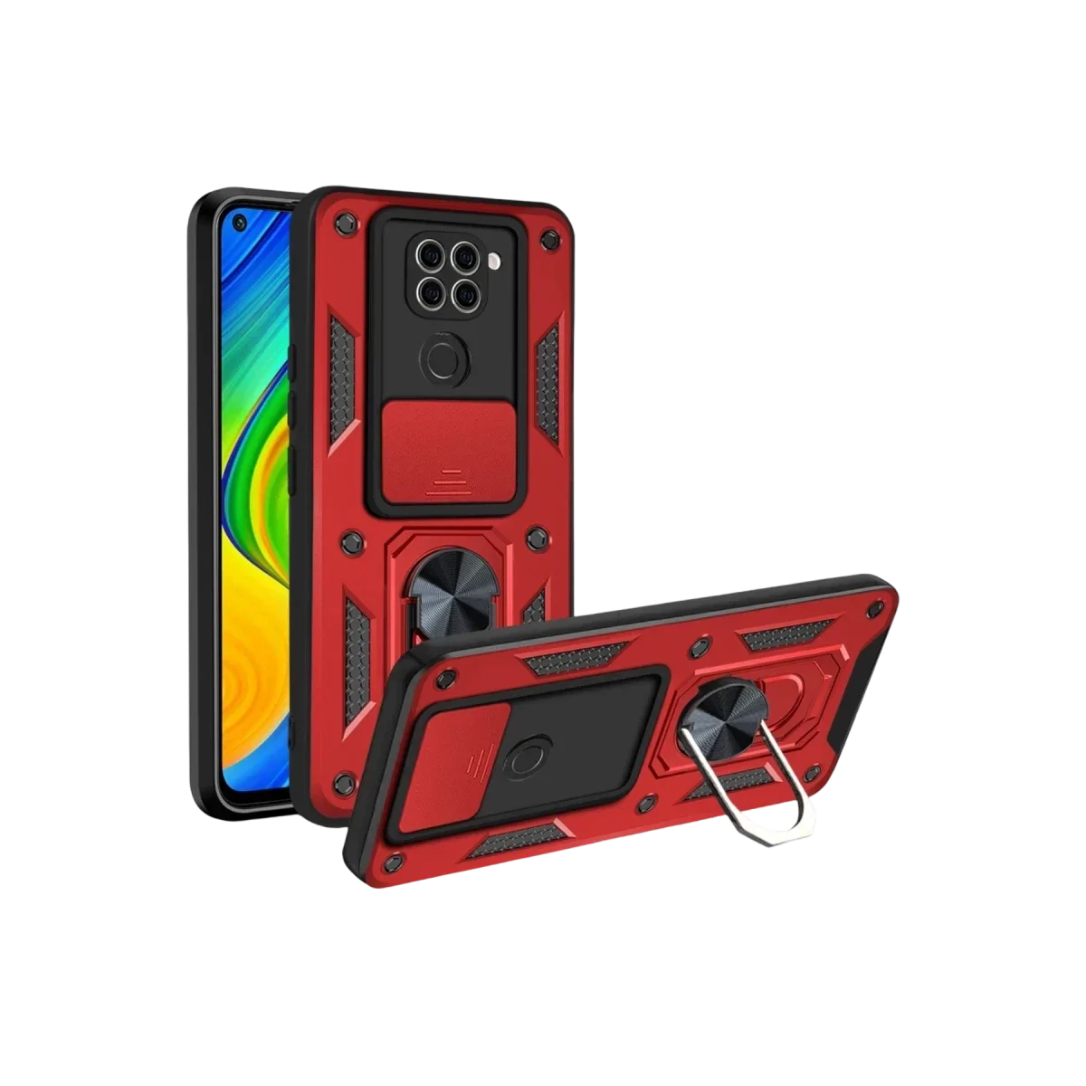 Xiao Red Note 9 4G Kılıf Pars Lens Yüzüklü Silikon - Kırmızı görsel 3