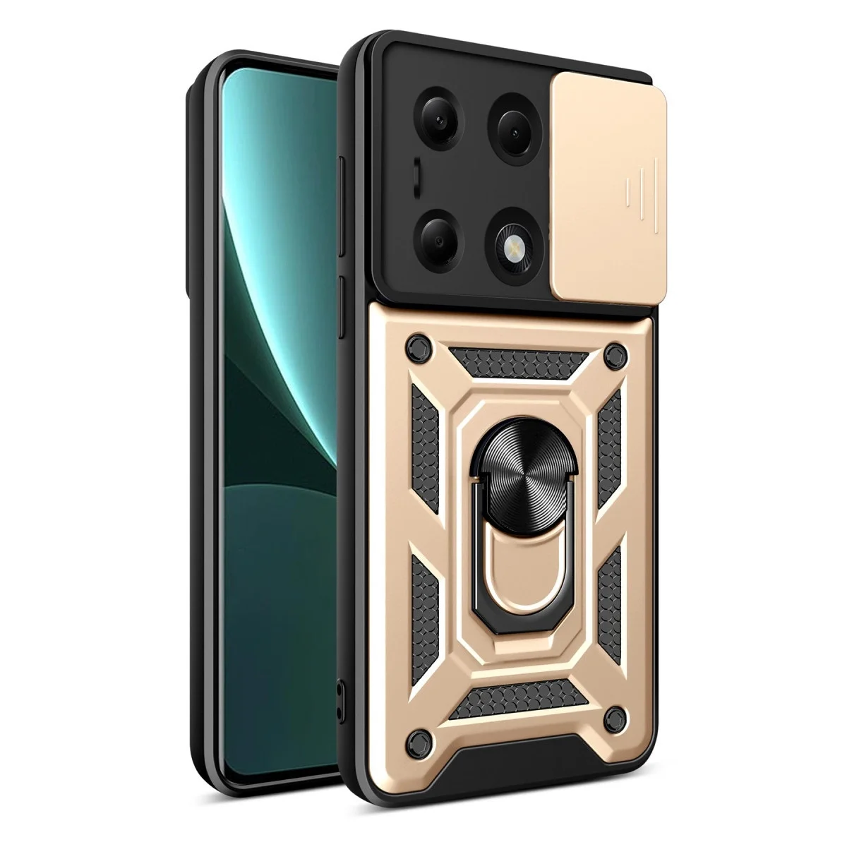 Xiao Poco M6 Pro 4g Kılıf Pars Lens Yüzüklü Silikon - Gold