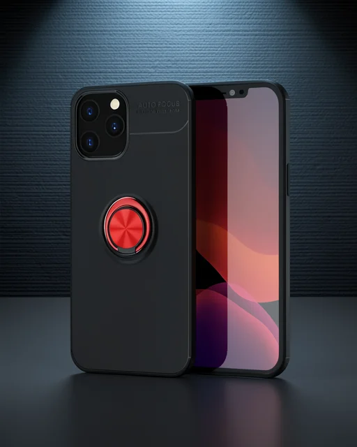 Apple İphone 12 Pro Max Kılıf Range Yüzüklü Silikon - Siyah-kırmızı