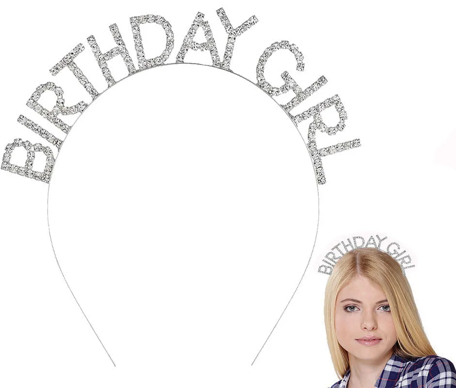 Gümüş Kristal Taşlı Birthday Girl Doğum Günü Tacı İthal Ürün A Kalite 17x16 cm görsel 2