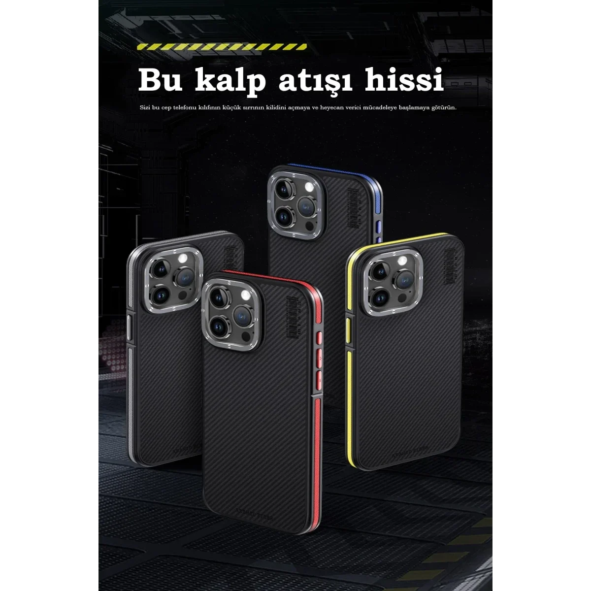 Joko Apple iPhone 15 Pro Kılıf Aramid 600D Kevlar Karbon Fiber Magsafe Kapak - Sarı görsel 4