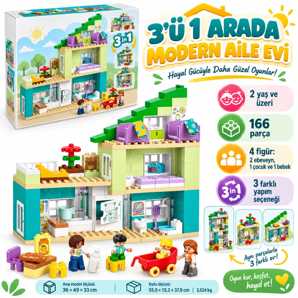 10470 3ü1 arada Figürlü Modern Aile Evi 166 parça +2 yaş görsel 5
