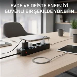 Akım Korumalı 4’lü Priz 2xUSB 2xType-C Çıkış Yüksek Gerilim Koruma Priz Çoğaltıcı