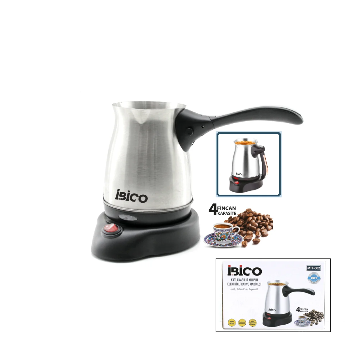 Elektrikli Cezve (Türk Kahve Makinesi) 400 ml 600W Kablosuz 360° Döner görsel 4