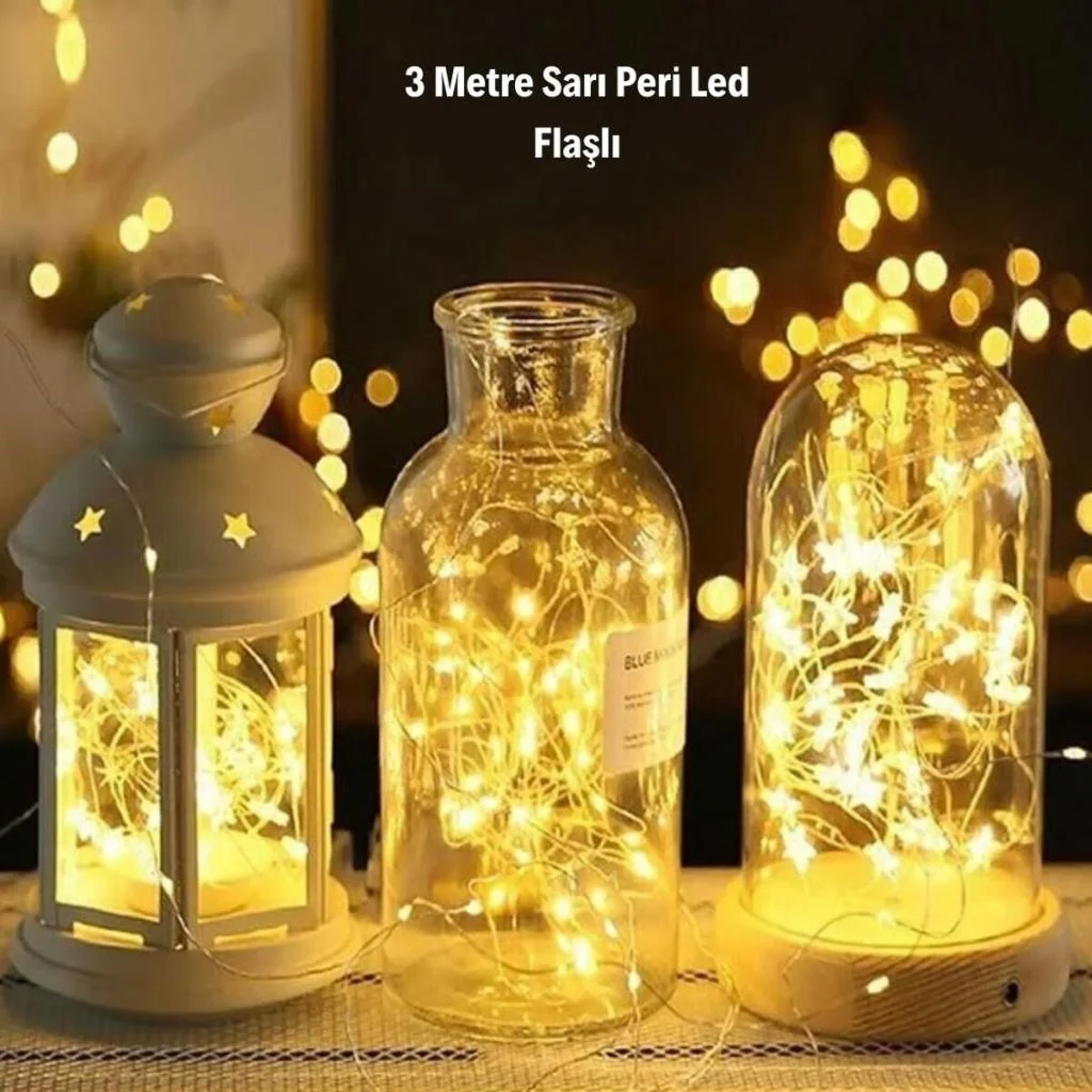 Sarı Peri LED Flaşlı Işık – 3 Metre Dekoratif Oda ve Organizasyon Aydınlatması görsel 4
