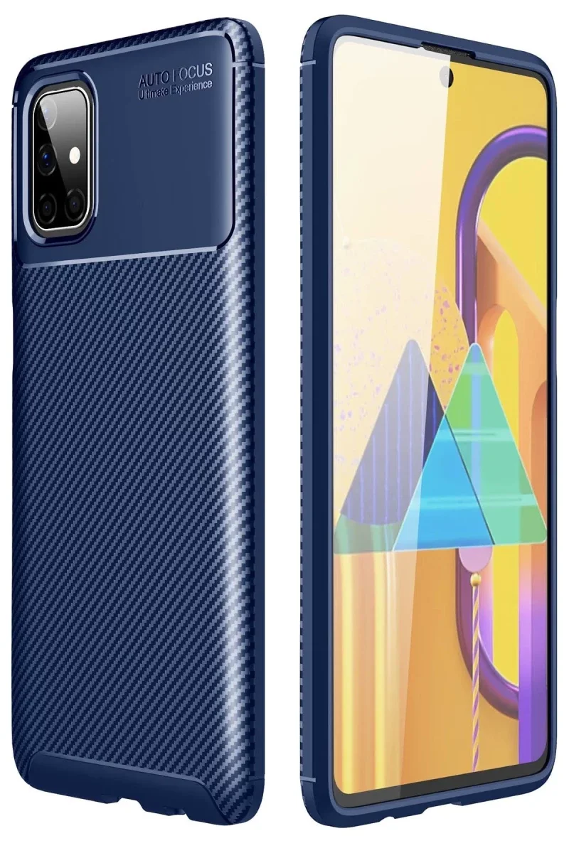 Samsung Galaxy M51 Kılıf Auto Focus Karbon Kapak - Lacivert