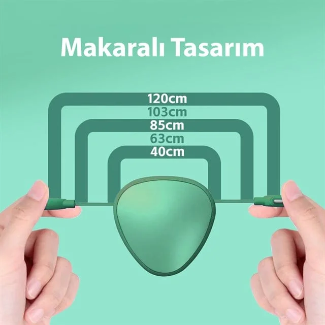 PM-29662 3’ü 1 Arada Cep Boy Makaralı 120cm 5 Kademeli Şarj Kablosu görsel 2
