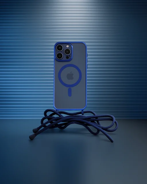 Apple İphone 12 Pro Max Kılıf Divo Lazer Askılı Magsafe Kapak - Mavi
