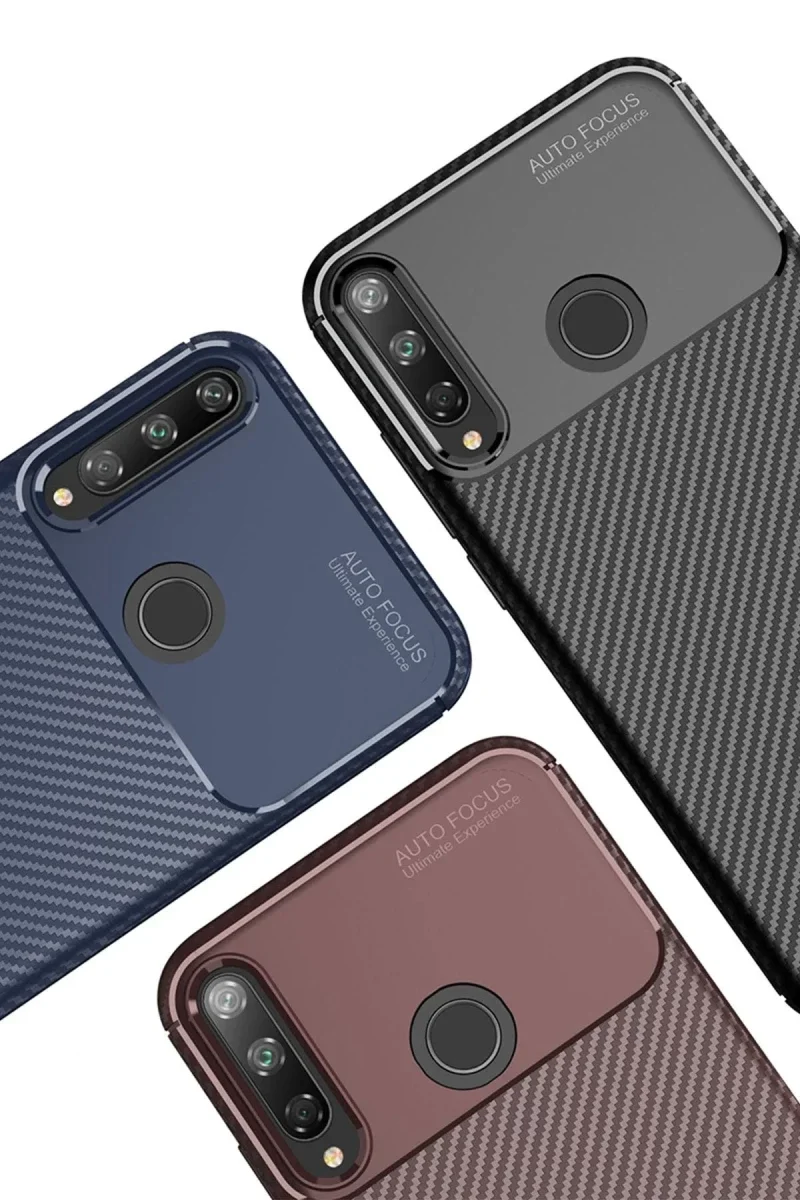 Huawei P40 Lite E Kılıf Auto Focus Karbon Kapak - Kahverengi görsel 3