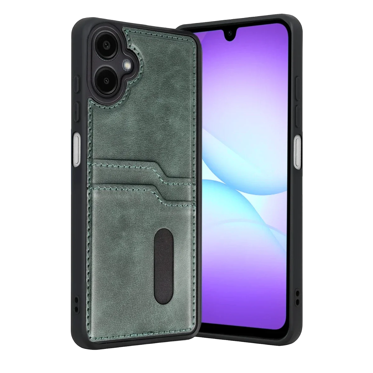 Samsung Galaxy A07 4G Sara Kartvizitli Deri Kılıf - Yeşil