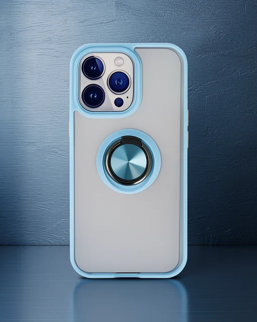 Apple İphone 15 Pro Max Kılıf Montreal Yüzüklü Silikon Kapak - Buz Mavi