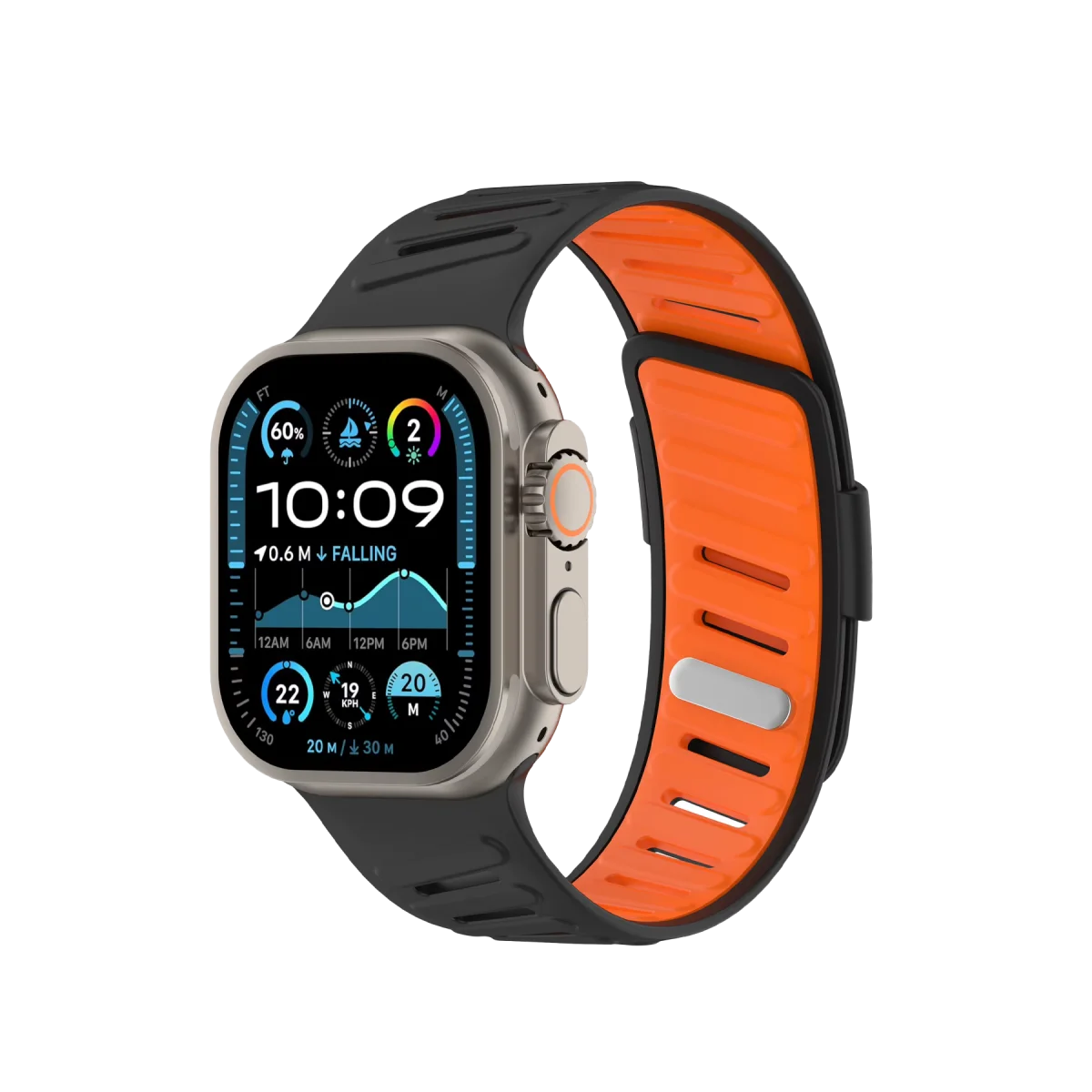Apple Watch Ultra 49mm Twin Silikon Kordon - Siyah-Turuncu
