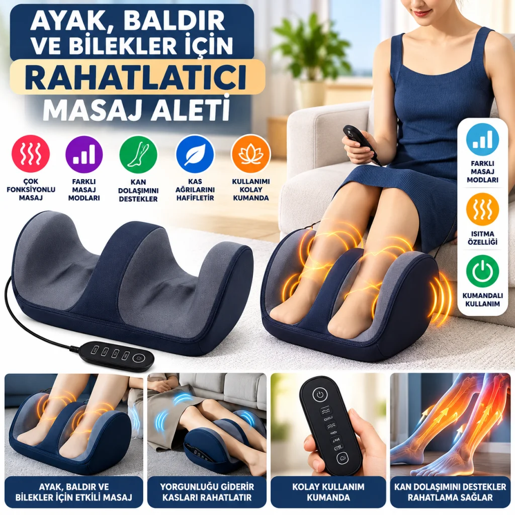 Ayak,Baldır ve Bilekler İçin Rahatlatıcı Kumandalı Masaj Aleti