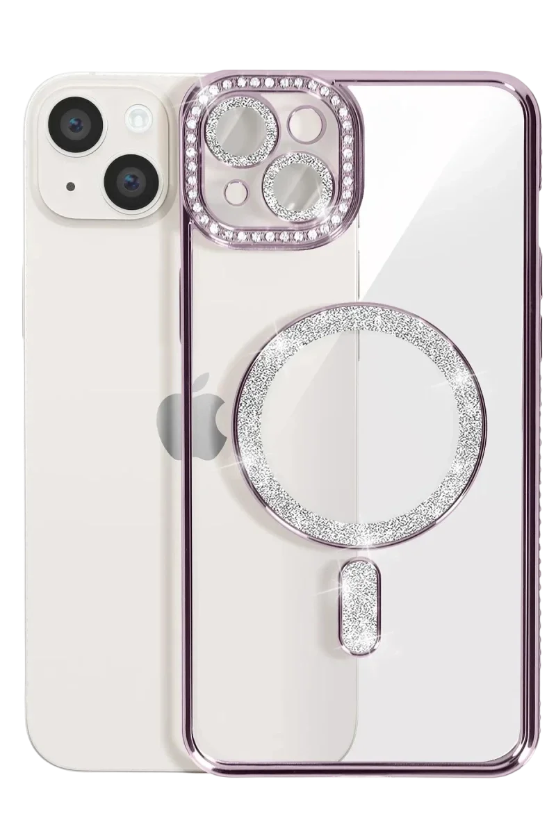 Apple iPhone 14 Kılıf Joke Simli Magneticsafe Kılıf - Pembe görsel 3