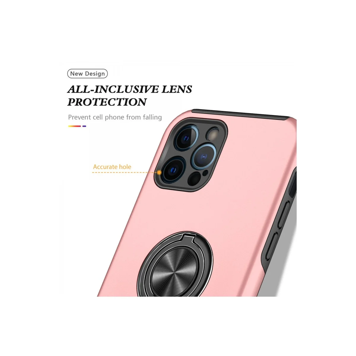 Apple İphone 12 Pro Max Kılıf Elit Yüzüklü Kapak - Pembe görsel 4