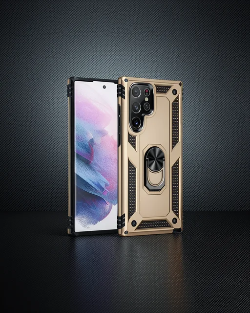 Samsung Galaxy S23 Ultra Kılıf Sofya Yüzüklü Silikon Kapak - Gold
