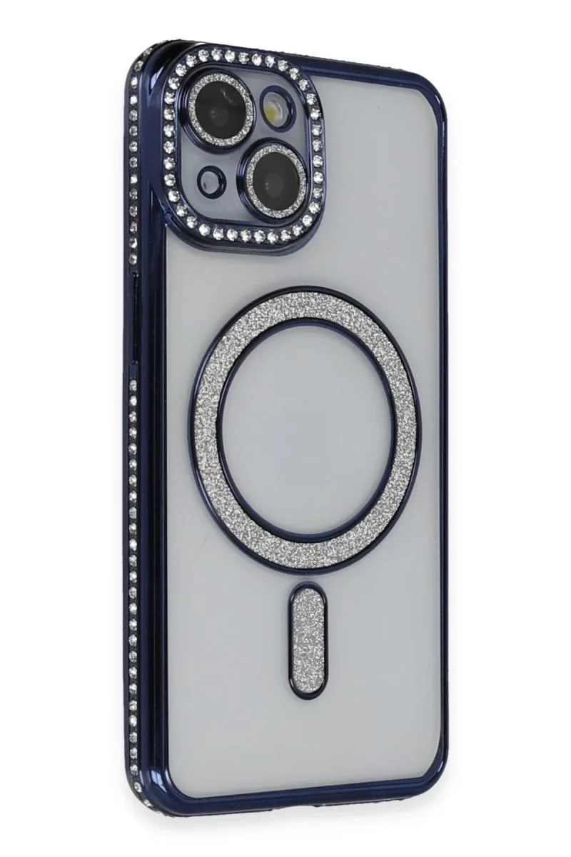 Apple iPhone 14 Kılıf Joke Simli Magneticsafe Kılıf - Lacivert