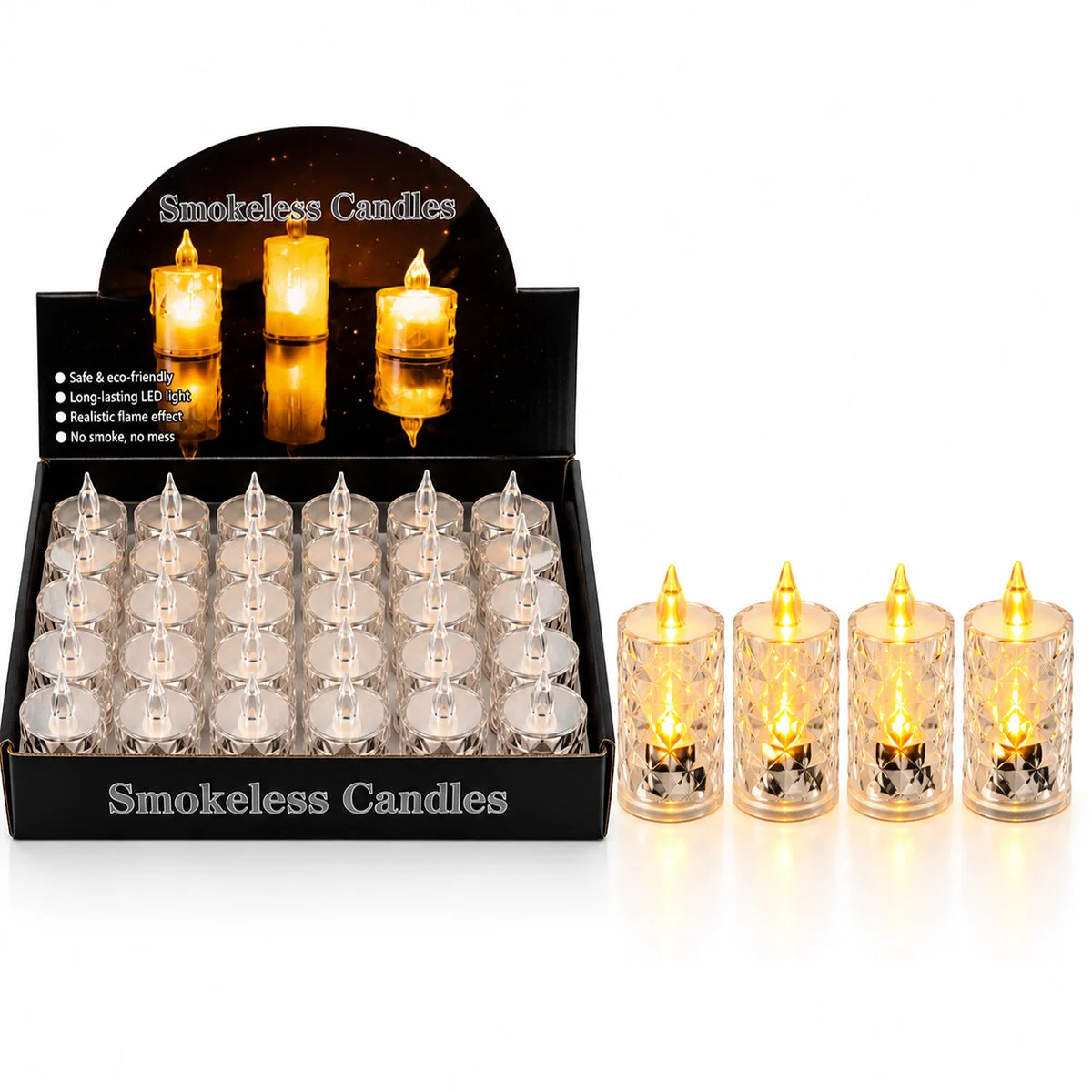 24 Adet Büyük Boy Pilli Kristal ka Led Mum Çap: 3.8CM Yükseklik: 9CM İ10-015