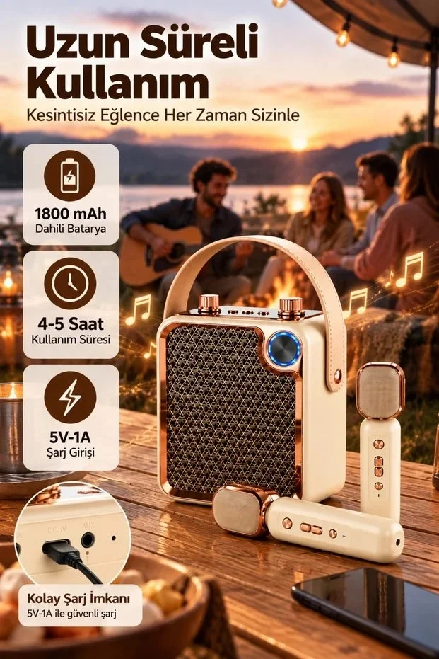 Bluetooth Karaoke Hoparlör 2 Mikrofonlu Taşınabilir Şarjlı Müzik Seti Ses Değiştirme Özl görsel 5