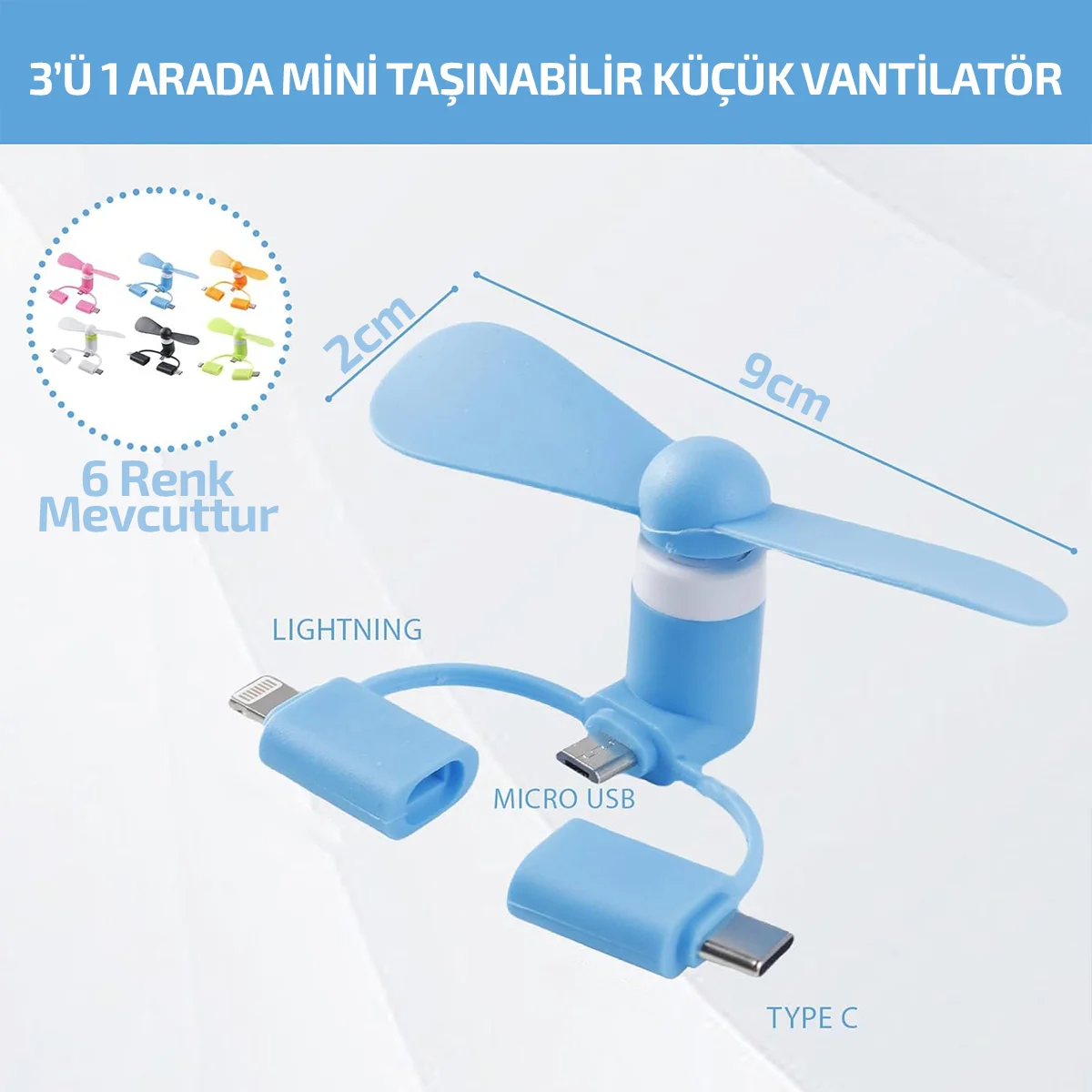 Mini Telefon Fanı - Lightning ve USB Type-C Uyumlu görsel 3