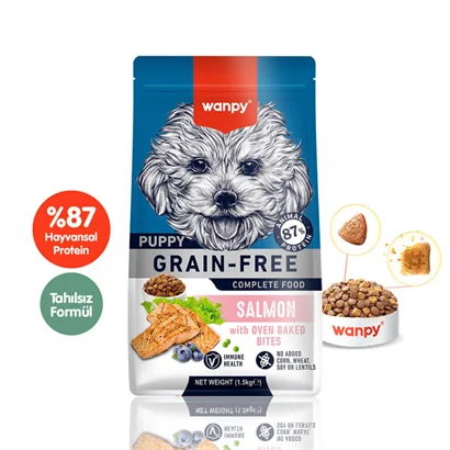 Tahılsız somonlu yavru köpek maması 1, 5 kg wanpy