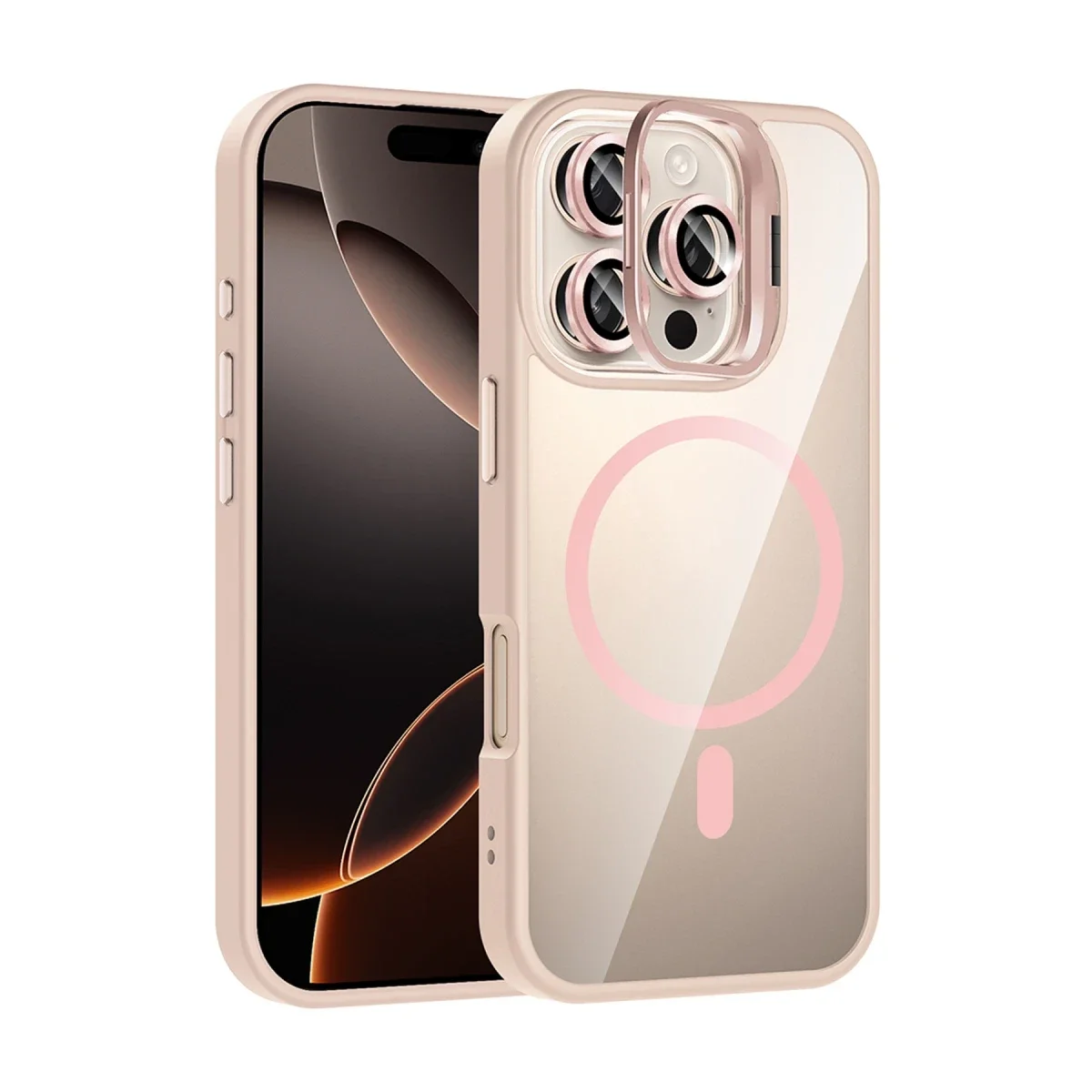 Joko Apple iPhone 16 Pro Max Remim Lensli Magsafe Standlı Kapak - Pembe