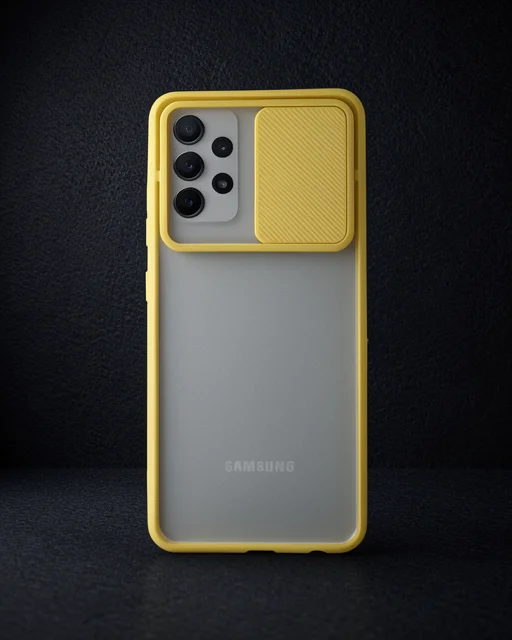 Samsung Galaxy A52 Kılıf Palm Buzlu Kamera Sürgülü Silikon - Sarı