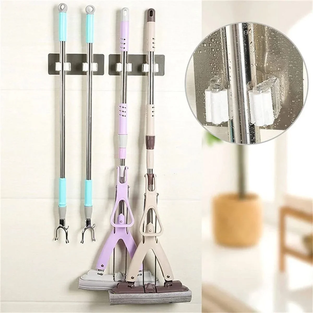 Pratik Organizer 4lü Yapışkanlı Fırça Paspas Mop Fırça Sabitleyici Ergonok Alet Aparatı görsel 2