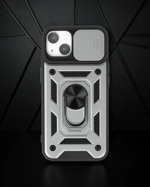 Apple İphone 14 Kılıf Pars Lens Yüzüklü Silikon - Gümüş