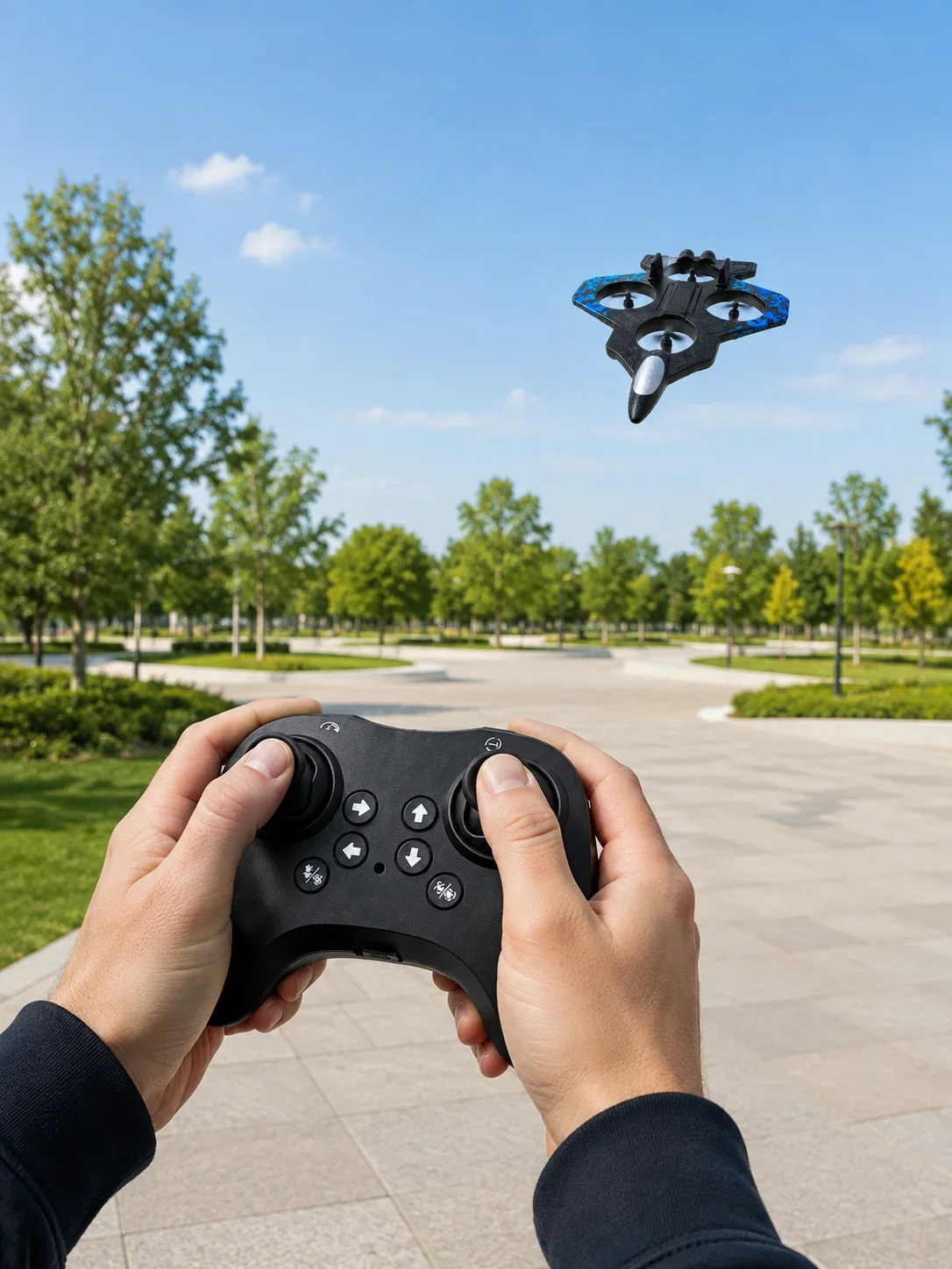 4 Pervaneli Jet Uçak Drone Uzaktan Kumandalı 360° Takla Renkli Işıklı Dengeli Uçuş görsel 4