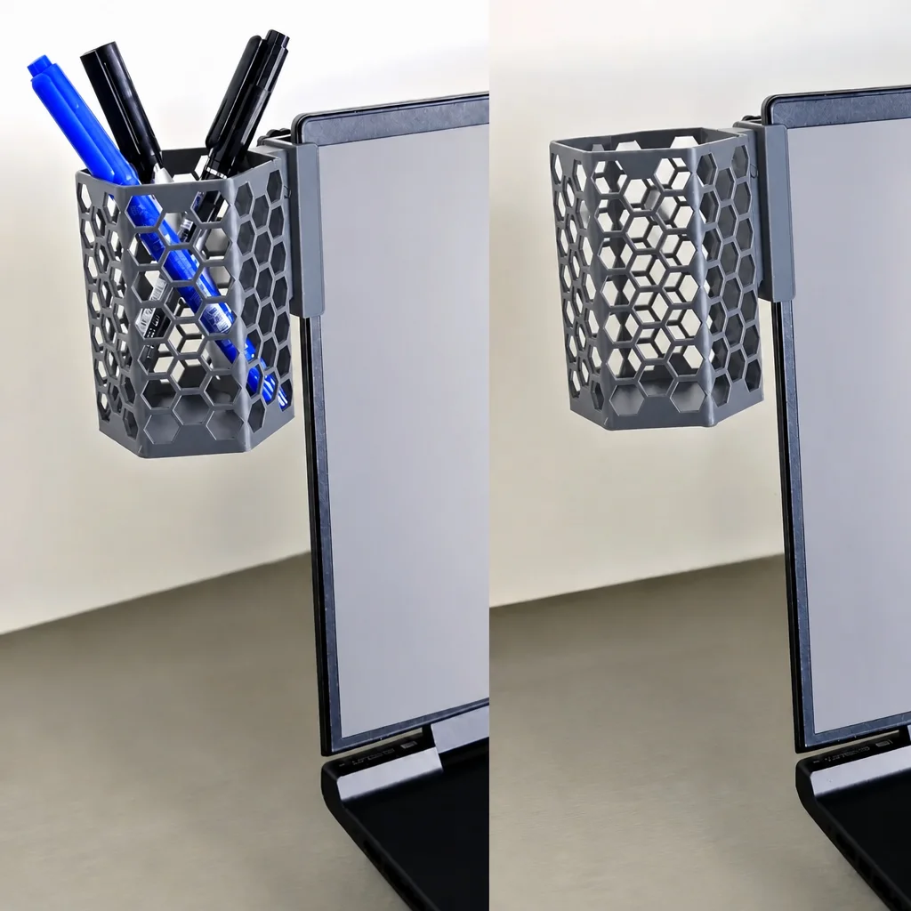 3D Baskı Monitor Kalemlik - Petek Desenli Laptop Kenar Altıgen Kalemlik-Gri