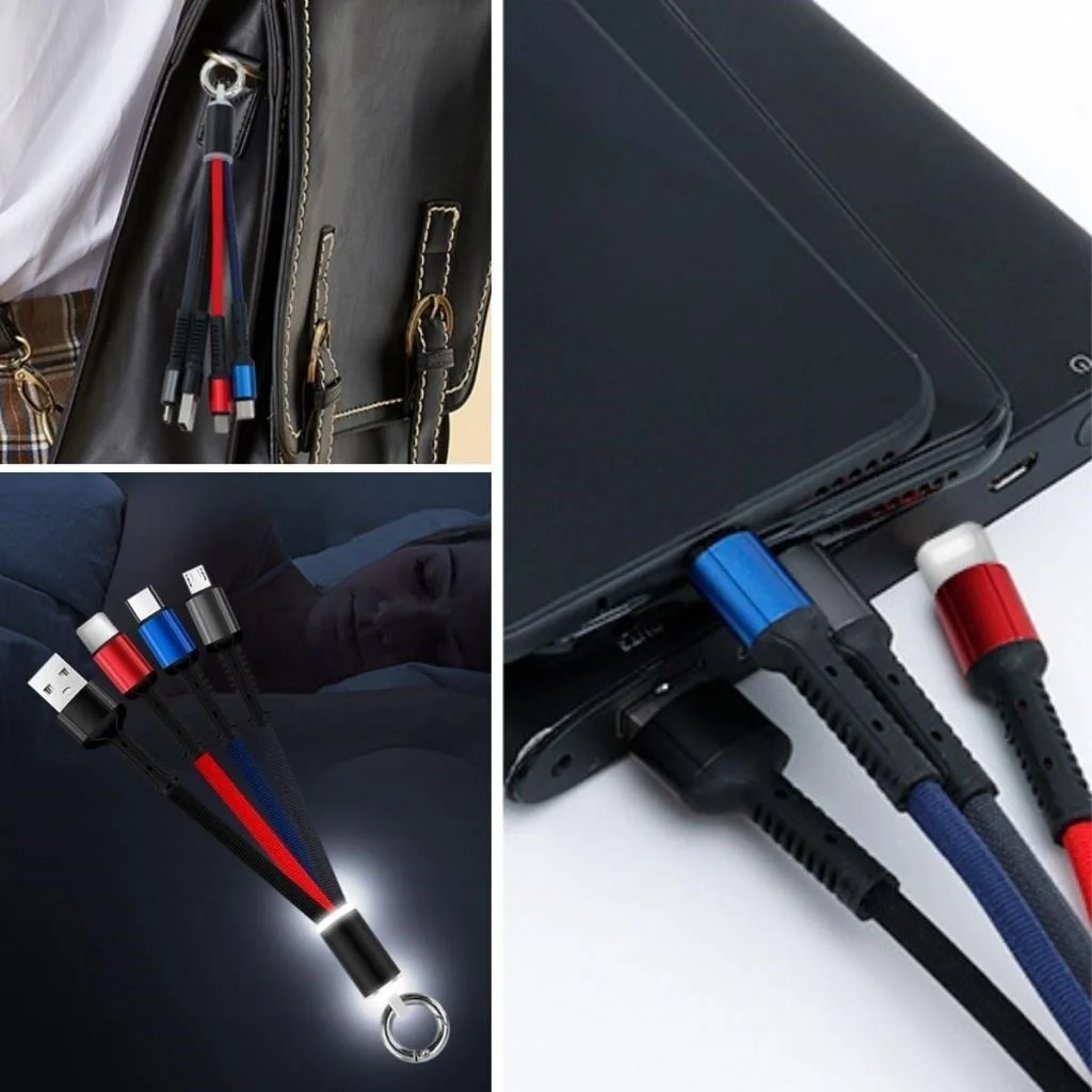 Işıklı Anahtarlık Model 3 in 1 USB Çıkışlı MİKRO,TYPE-C ve İphone Uyumlu Şarj Kablosu görsel 4