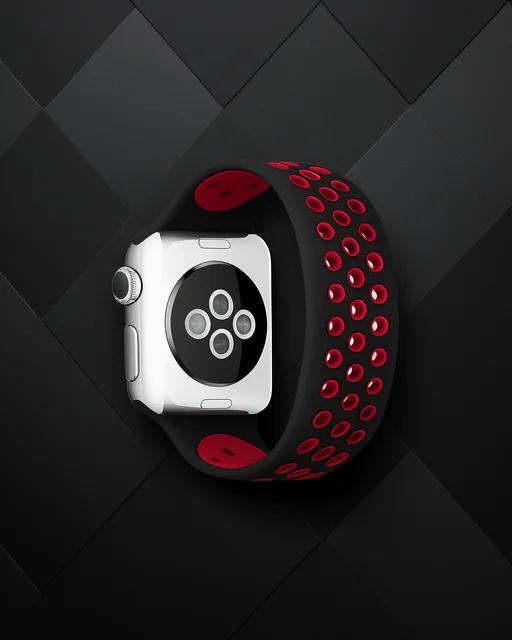 Apple Watch 38mm Ayarlı Delikli Silikon Kordon - Siyah-kırmızı