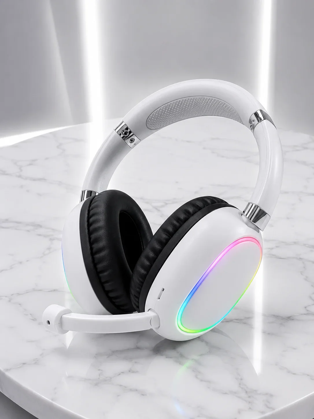 Kablosuz Bluetooth Mikrofonlu Beyaz Kulaklık RGB Işıklı görsel 2