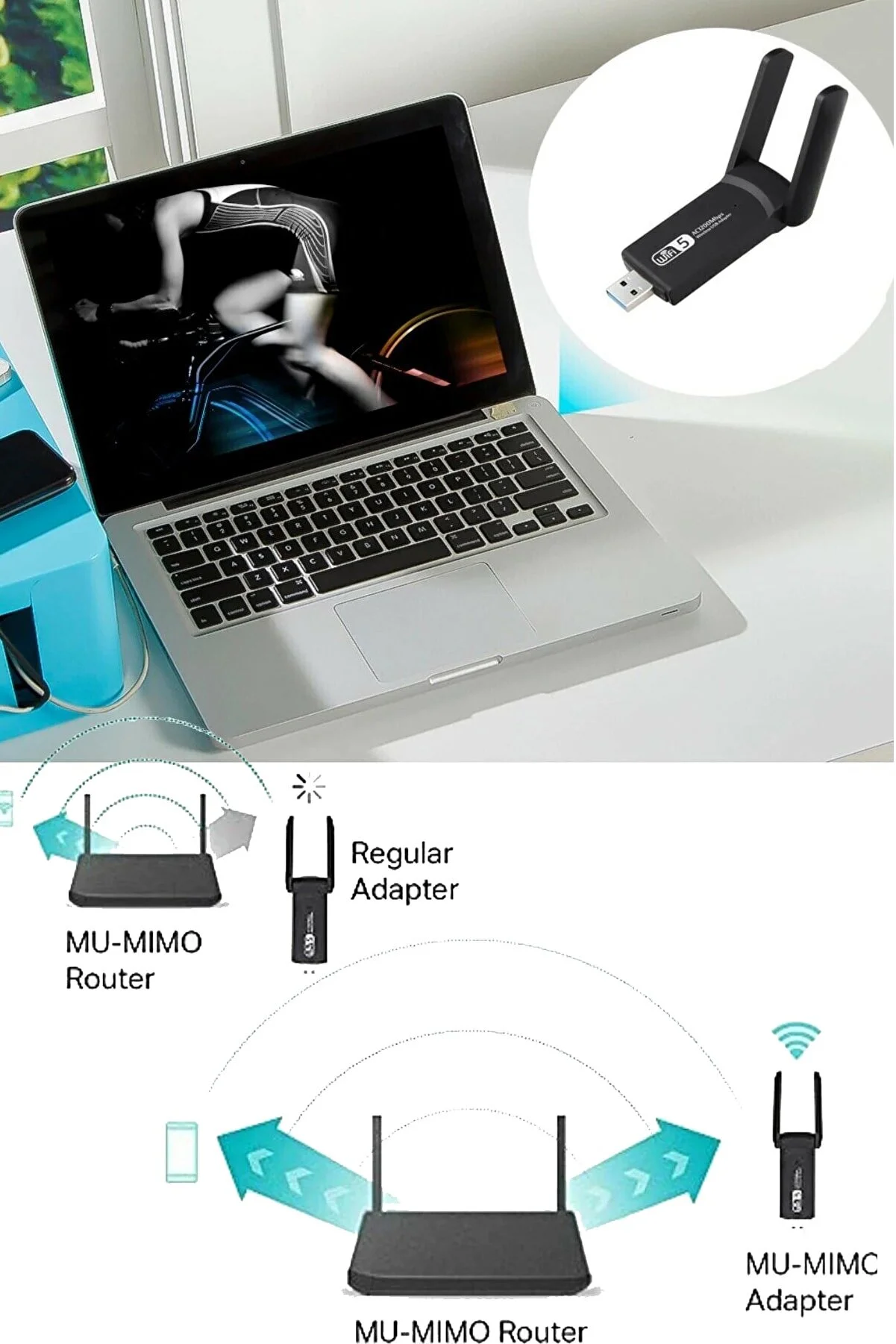Vothoon Dual Band Ac1200 Usb 3.0 Adaptör Kablosuz Wifi Yükseltici görsel 3
