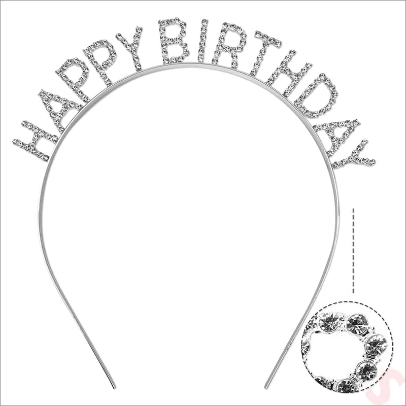 Gümüş Kristal Taşlı Happy Birthday Doğum Günü Tacı İthal Ürün A Kalite 17x16 cm görsel 5