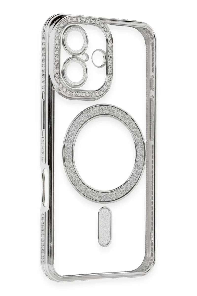 Apple iPhone 16 Kılıf Joke Simli Magneticsafe Kılıf - Gümüş görsel 3