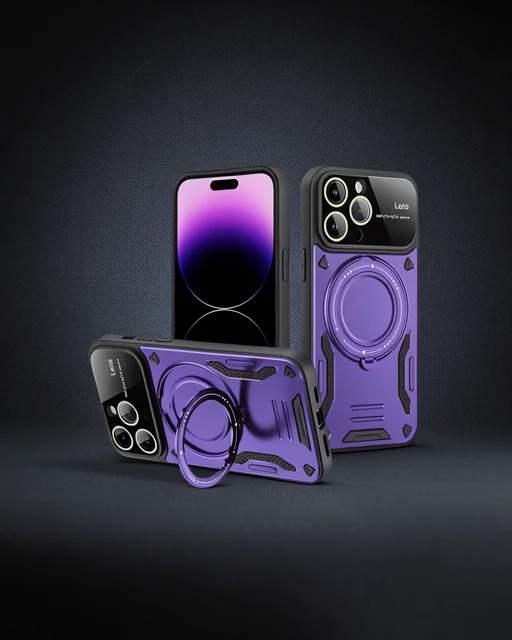 Apple İphone 16 Pro Max Kılıf Joy Lens Standlı Kapak - Mor
