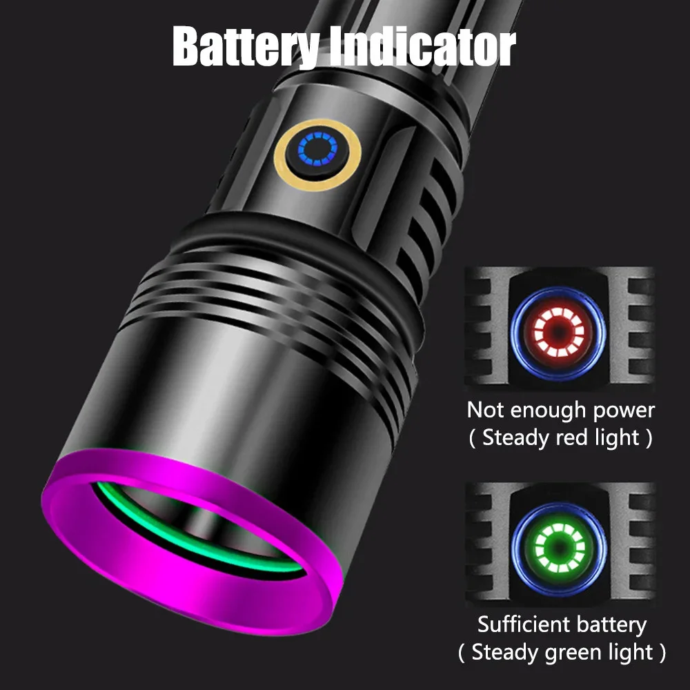 F-365 UV LED Mor Işıklı 20Watt Şarjlı 26650 Pilli Profesyonel El Feneri görsel 5
