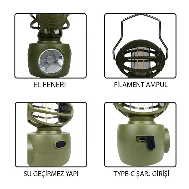 LF-3328A 4 Çalışma Modlu Type-C Şarjlı 30 Watt Power Filament Led Kamp Lambası görsel 2