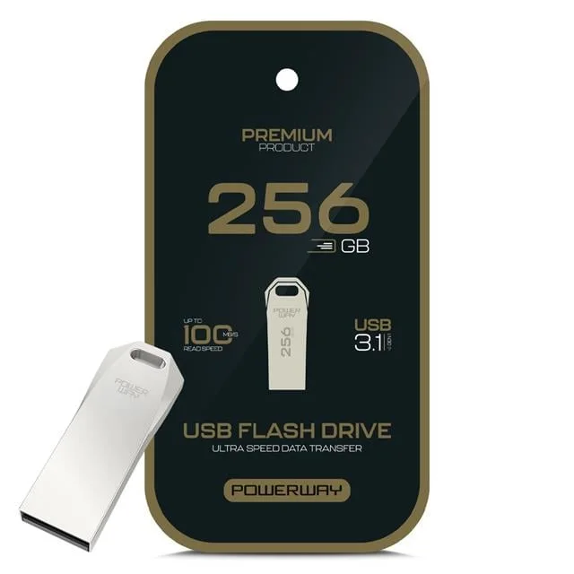 Powerway Preum 256 GB 100MB/S Ultra Hızlı USB 3.1 Metal Silver Flash Bellek