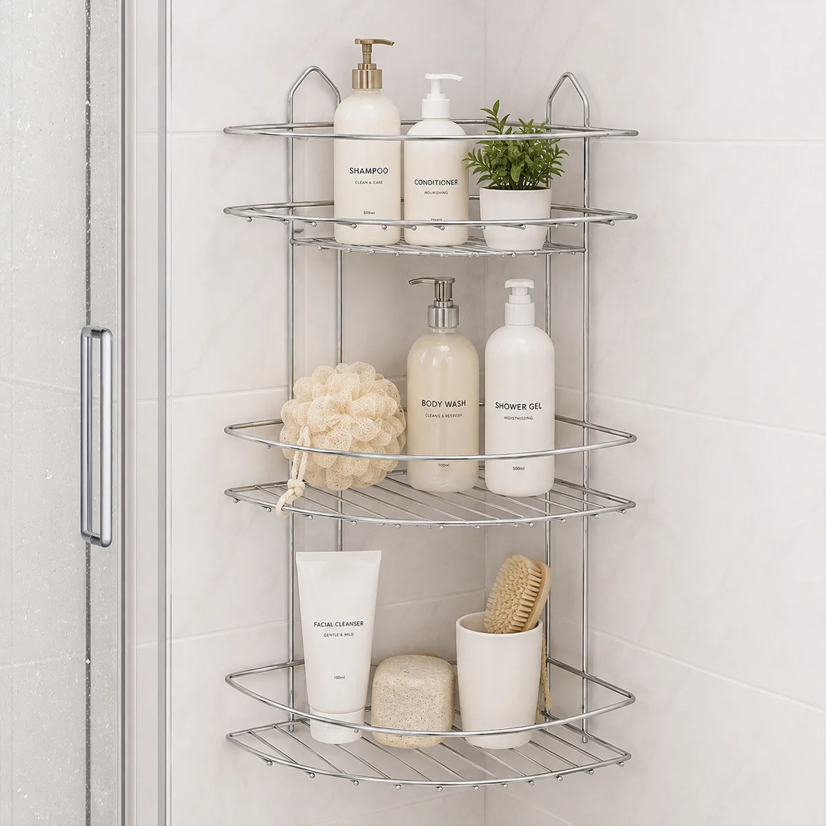 Üç Katlı Üçgen Metal Banyo Köşeliği Krom görsel 5