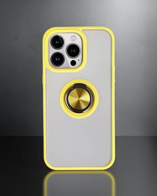 Apple İphone 15 Pro Kılıf Montreal Yüzüklü Silikon Kapak - Sarı
