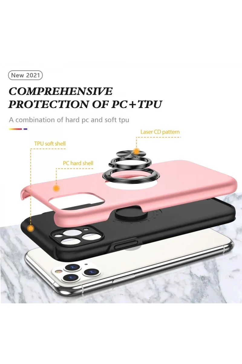 Apple iPhone 11 Pro Max Kılıf Elit Yüzüklü Kapak - Pembe görsel 2